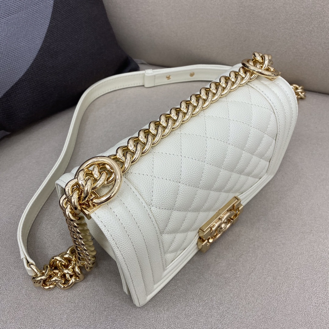 Caviar Small Boy Handbag Flap Bag A67085 White/Gold